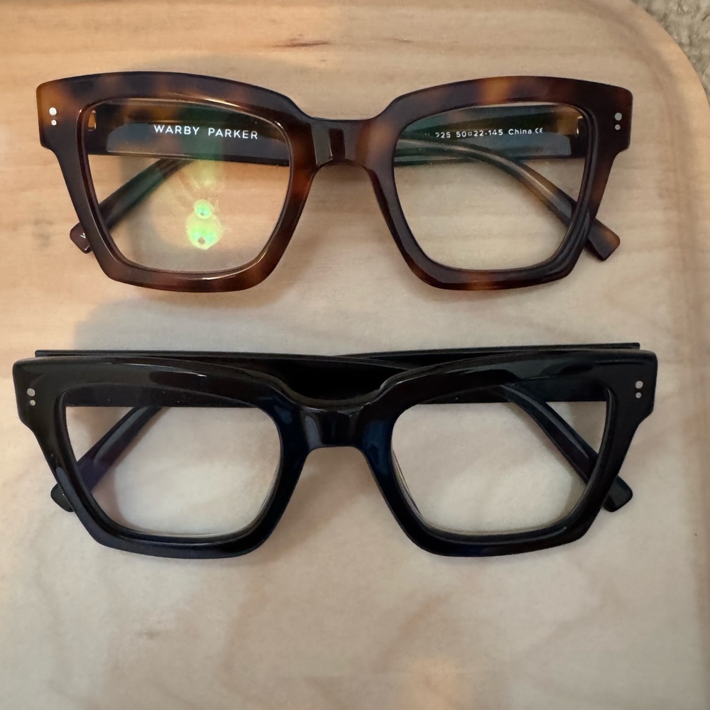 Warby Parker Sonia Wide Frames Readers 1.75 Oak Barrel & Jet Black Glasses NEW